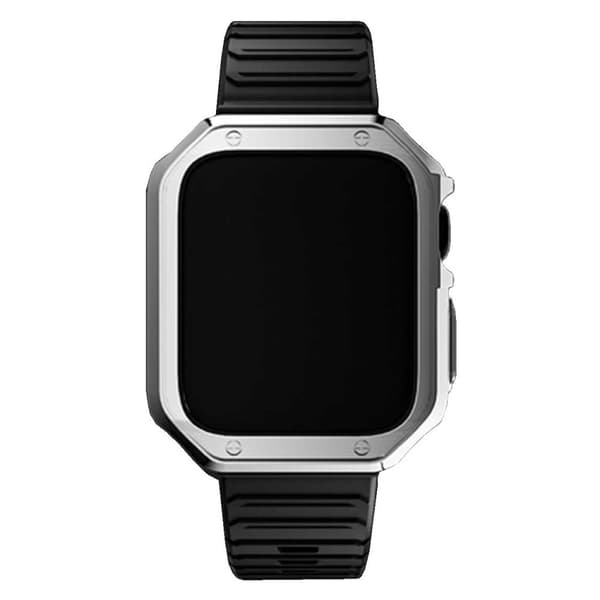 Apple Watch 38/40/41 mm Musta rannekoru + TPU -kuoripuskurin hopea