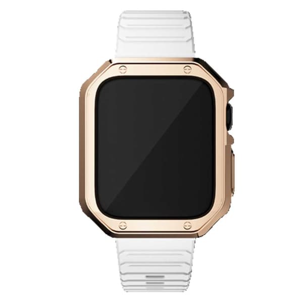 Armband Apple Watch 38/40/41mm Vit + TPU Skal Bumper Roséguld