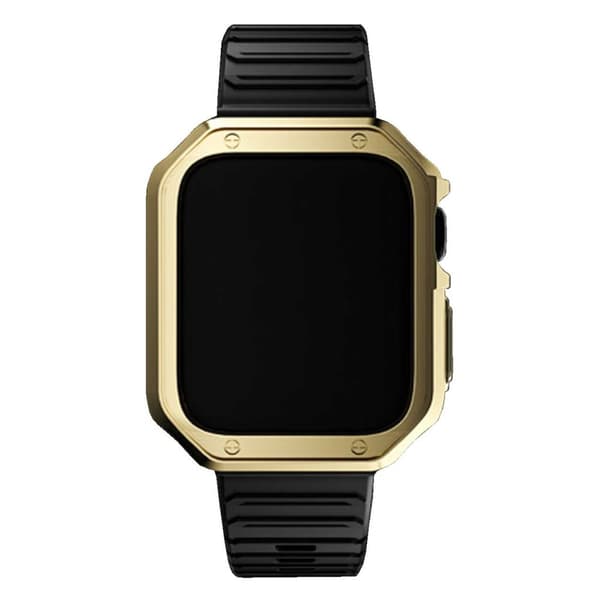 Apple Watch 42/44/45 mm musta rannekoru + TPU -kuoripuskurin kulta