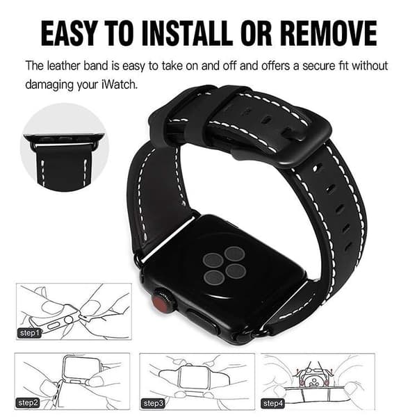 Apple Watch kompatibelt Armband LÄDER SVART 38/40/41 mm
