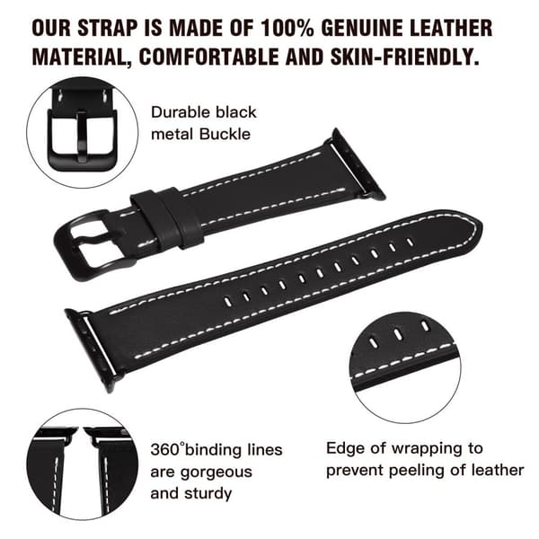 Apple Watch kompatibelt Armband LÄDER SVART 38/40/41 mm