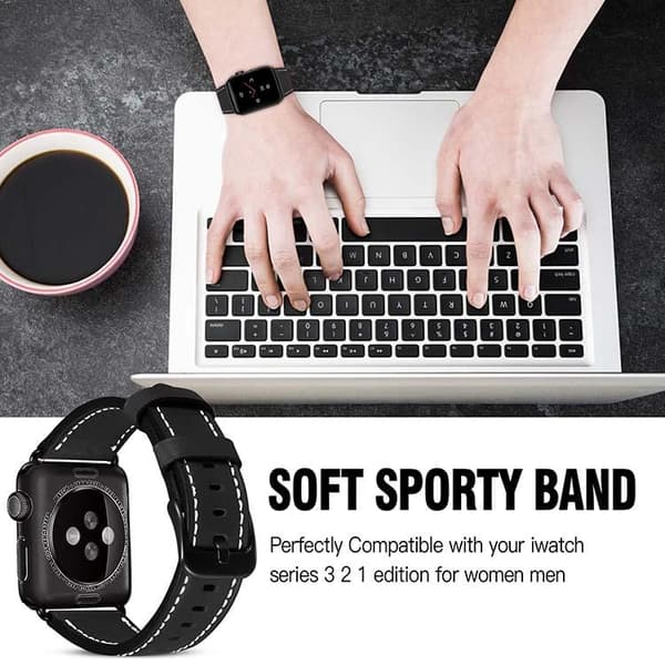Apple Watch kompatibelt Armband LÄDER SVART 38/40/41 mm