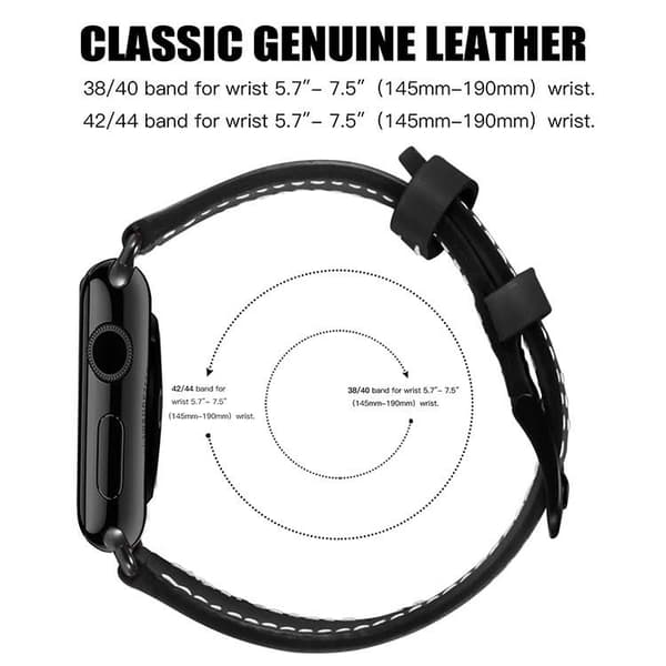 Apple Watch kompatibelt Armband LÄDER SVART 38/40/41 mm