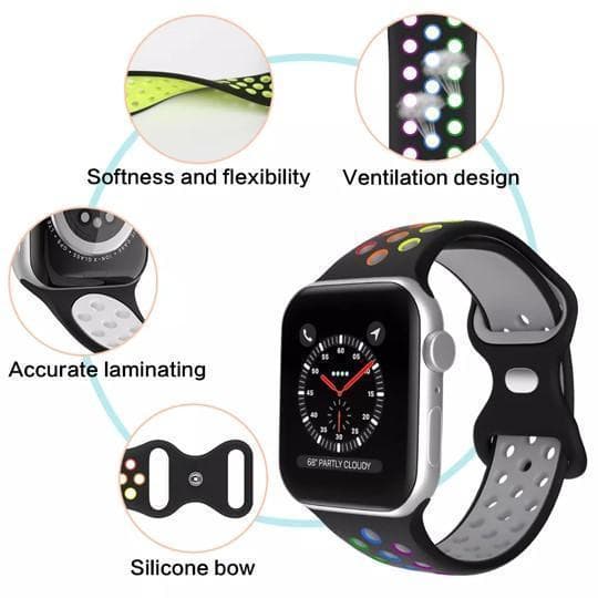 Apple Watch kompatibelt Sport Armband Silikon VIT/SVART 42/44/45mm