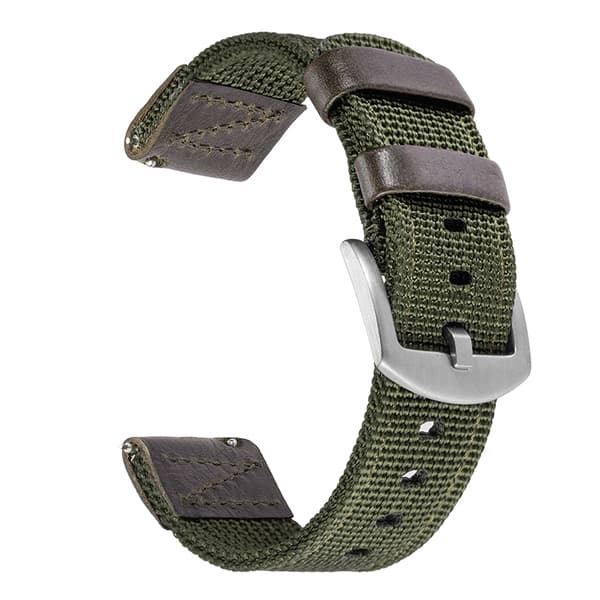 Grönt klockarmband av nylon och läder 18mm