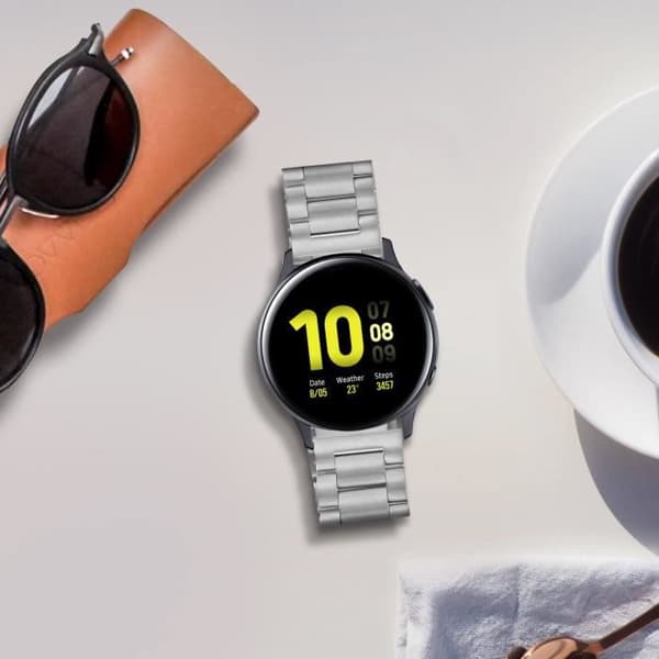Galaxy Watch Active2 40 mm armband stållänkar Butterfly-lås Silvergrå