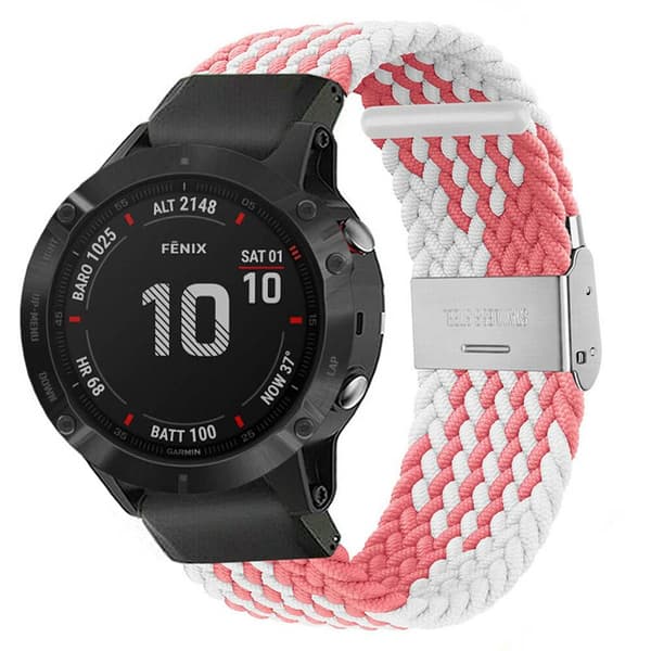 Flettet Elastik Armbånd Garmin Fenix 6X - pinkwhite