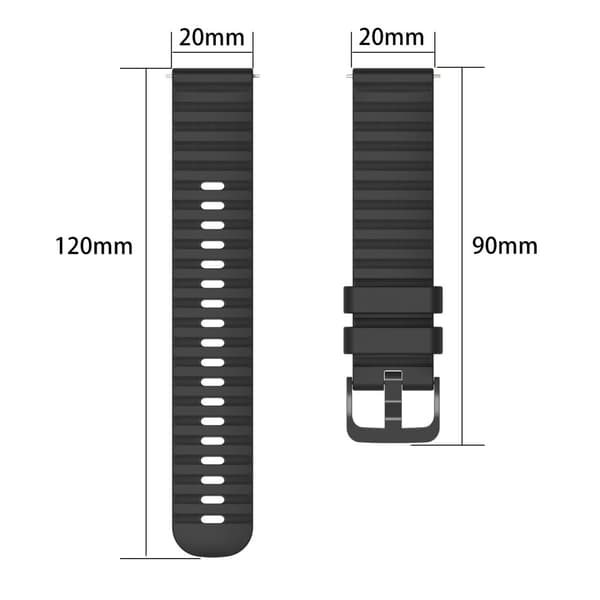 Klokkebånd silikon Sort 20 mm
