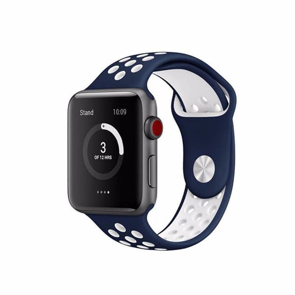 Apple Watch kompatibelt Sport Armband Silikon BLÅ/VIT 42/44/45/49mm Blå S