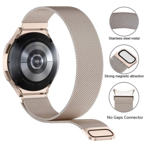 Galaxy Watch 4/5 Metallirannekoru 20 mm Milanolainen mesh Vintage Gold