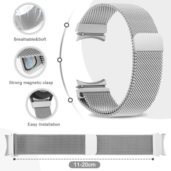Galaxy Watch 4/5 metallirannekoru 20 mm Milanolainen mesh hopea