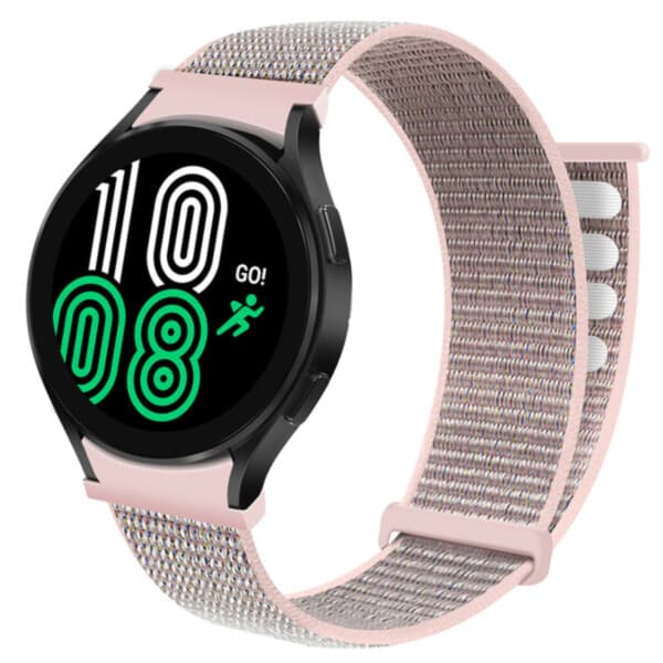 Galaxy Watch 4/5 Armband 20mm Nylon Kardborre Rosa Beige