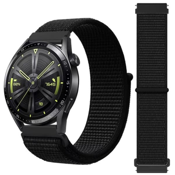 Galaxy Watch 4/5 Rannekoru 20 mm Nylon tarranauha musta