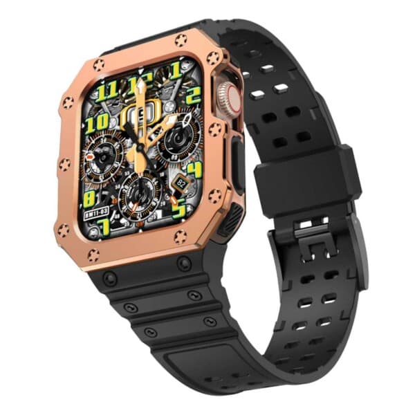 Apple Watch Silikonin rannekoru puskurin kuorella 42/44/45 Musta rosé -kulta
