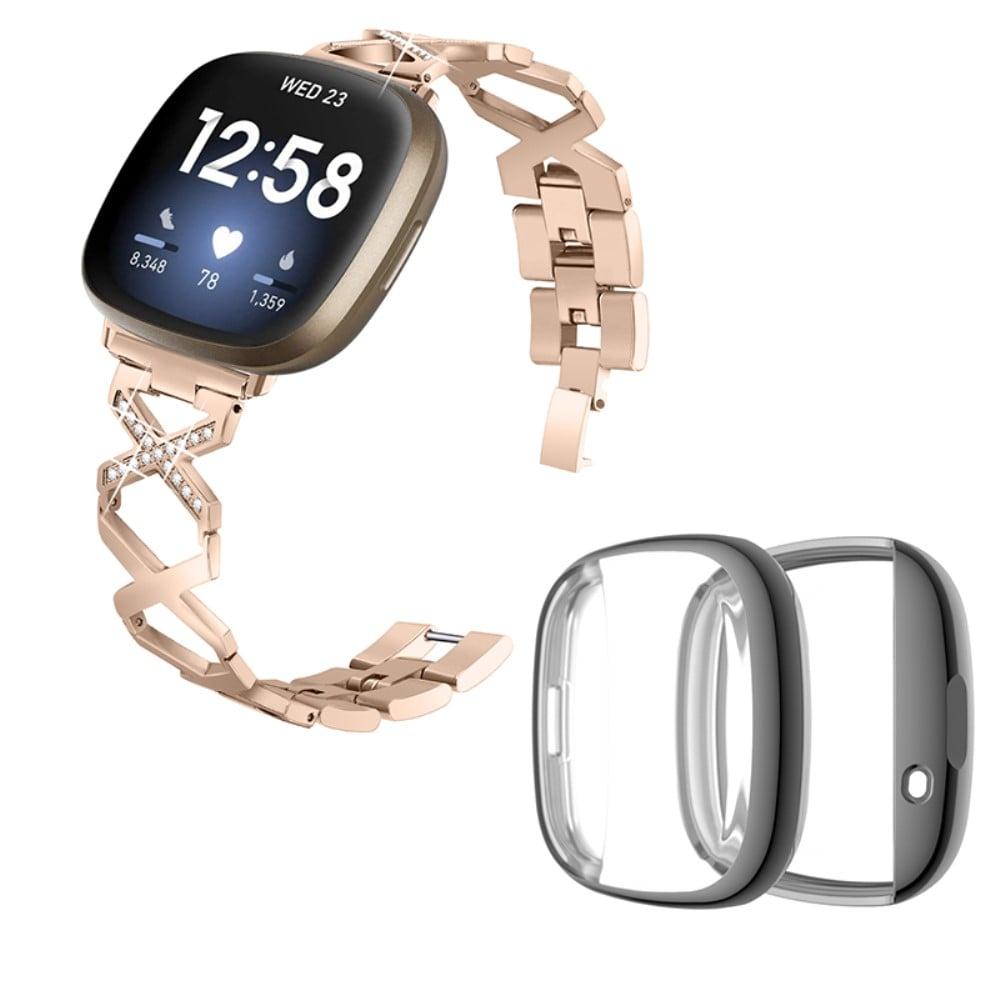 Fitbit versa rose gold with grey band hot sale