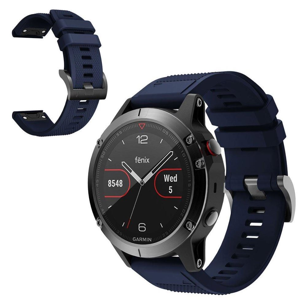 Garmin fenix 5 silver with granite blue band top