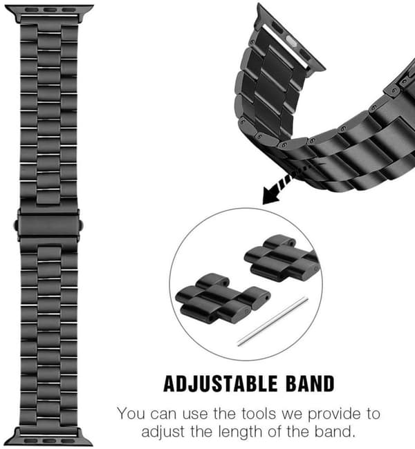 Armband i rostfritt stål för Apple Watch (Series 7 / 8) 45mm, (SE / Series 4 / 5 / 6) 44mm och (Series 1 / 2 / 3) 42mm - Ersättningsarmband som passar