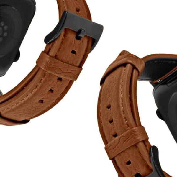 Armband för Apple Watch - AVIZAR - Litchi Grained Effect Läder - Brun - Justerbar och bekväm