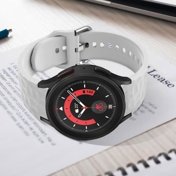 AVIZAR-rem för Samsung Galaxy Watch 5/5 Pro / 4 i grå diamantstrukturerad silikon med hållås