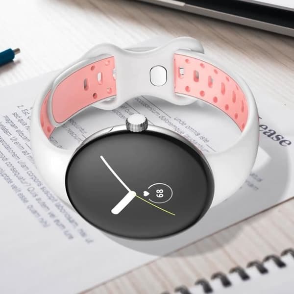 Armband för Google Pixel Watch AVIZAR - Mjuk tvåfärgad silikon vit/rosa - spänne