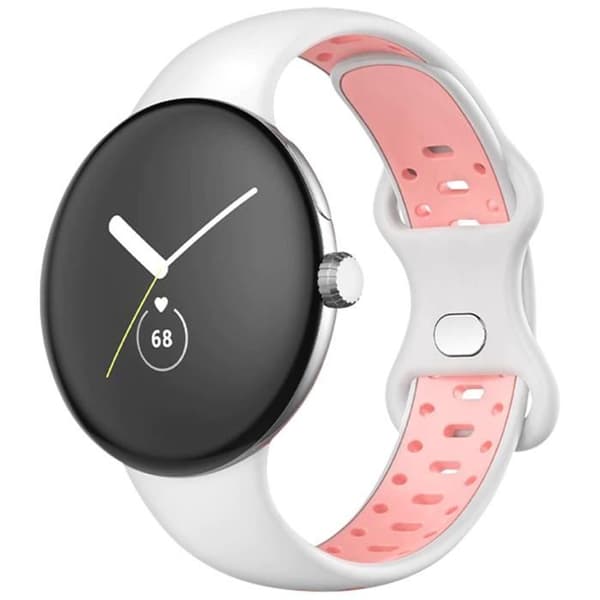 Armband för Google Pixel Watch AVIZAR - Mjuk tvåfärgad silikon vit/rosa - spänne