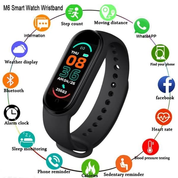 Svart M6 Smart Armband för män och kvinnor, Smart Watch, Fitness Activity Heart Rate Tracker