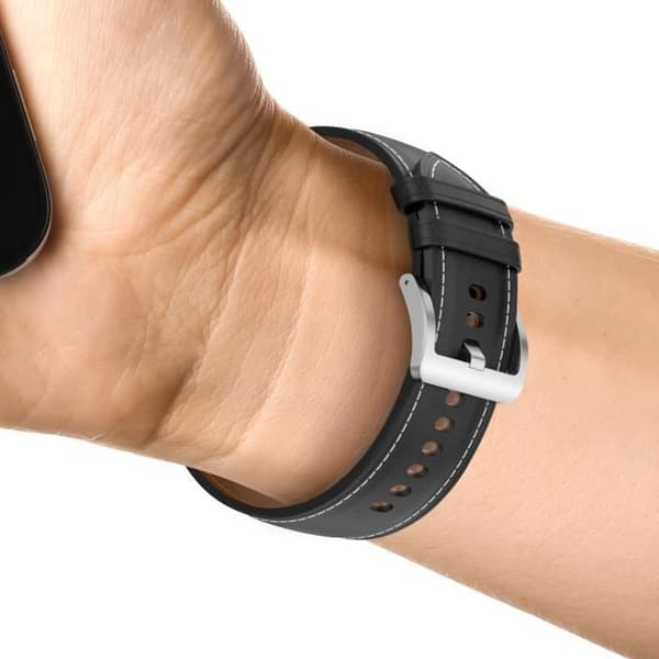 Läderrem för Galaxy Watch 4 Watch 3 41mm Huawei Watch GT 3 GT 2 42mm Svart