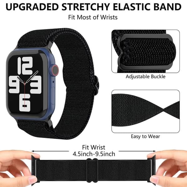 Apple Watch kompatibelt Nylon-armband SVART 42/44/45 mm