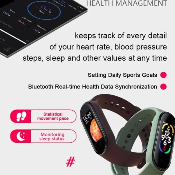 Blue-M7 Smart Watch för män och kvinnor, Fitness Tracker, Pulsmätare