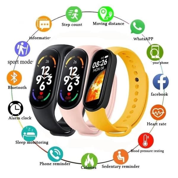 Blue-M7 Smart Watch för män och kvinnor, Fitness Tracker, Pulsmätare