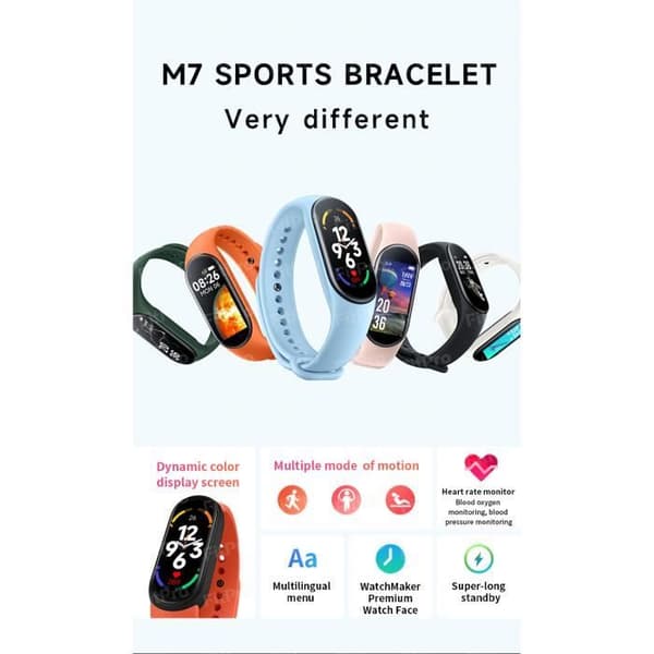 Black-M7 Smart Watch för män och kvinnor, Fitness Tracker, Puls- och Blodtrycksmätare