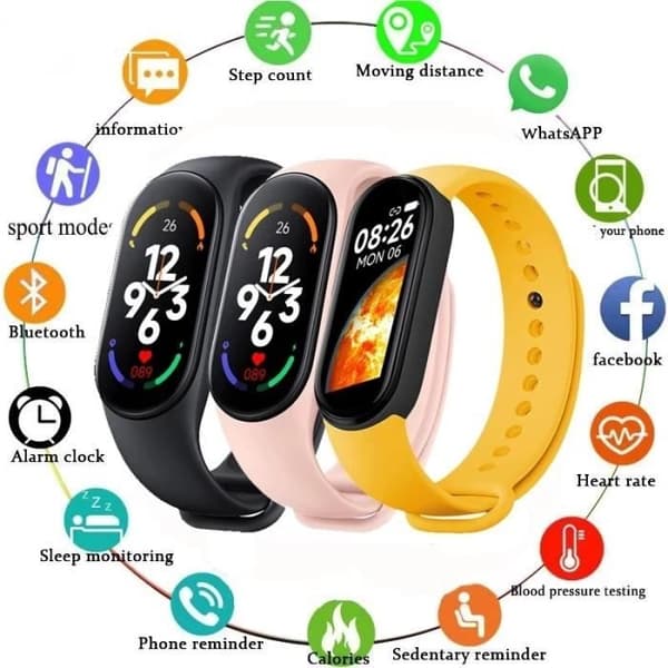 Black-M7 Smart Watch för män och kvinnor, Fitness Tracker, Puls- och Blodtrycksmätare