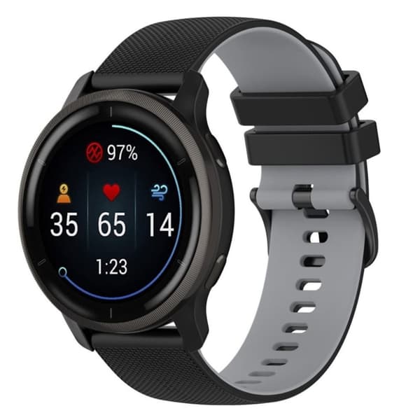 Garmin Venu 2 / VivoActive 4 etc. Tvåfärgat klockarmband i silikon - Svart/Grå