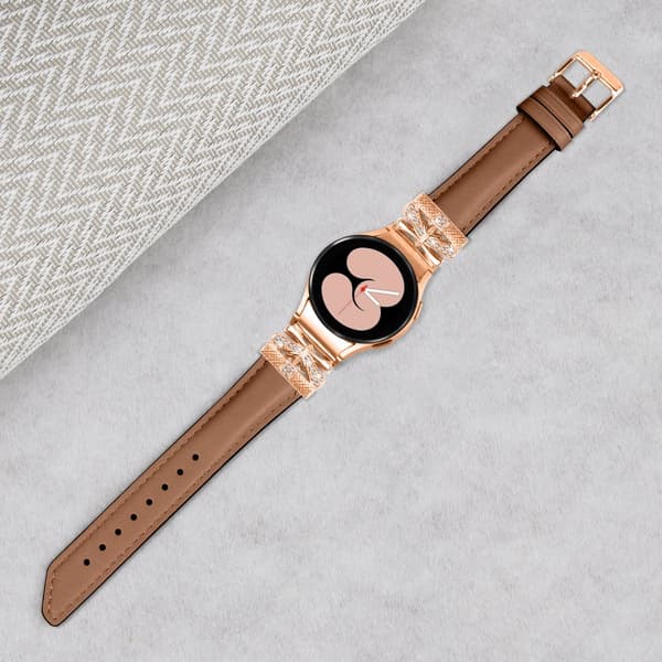 INF Bling tekojalokivi nahkaranneke Samsung Galaxy Watch 4/5/6 -sarjalle Ruskea