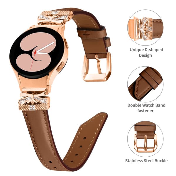 INF Bling tekojalokivi nahkaranneke Samsung Galaxy Watch 4/5/6 -sarjalle Ruskea