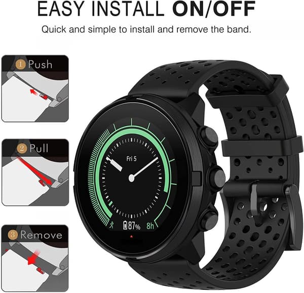 Reim til Suunto 7/9/9Baro/D5/Spartan/Fossil Nate/Q i svart silikon  L