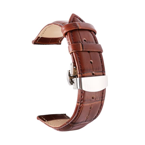 Læder urremme Ur Straputterfly Buckle Band Stålspænde Strap