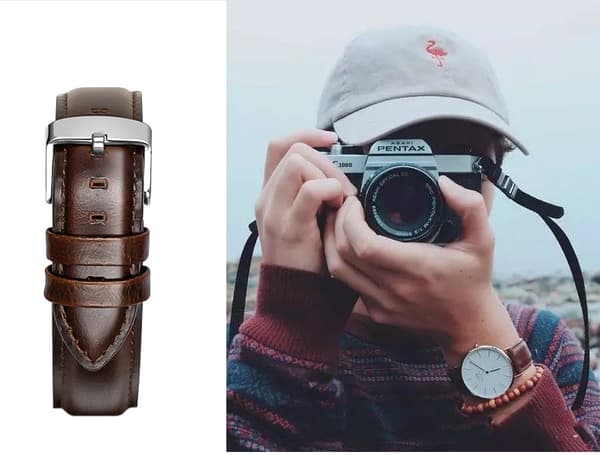 Retro klokkerem i ekte skinn for DW-klokker - 18 mm Mørkebrun