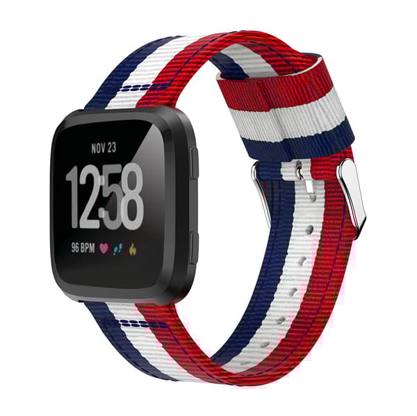 INF Nylonvævet urrem til Fitbit Versa Lite/Versa2 blå+hvid+rød