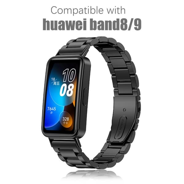 INF Kellon ranneke Huawei Band 8/8NFC/9/9NFC Ruostumatonta terästä Musta