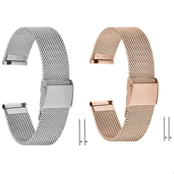 2 st klockremmar i rostfritt stål, 18 mm ersättningsklockarmband, roséguld + silver, unisex