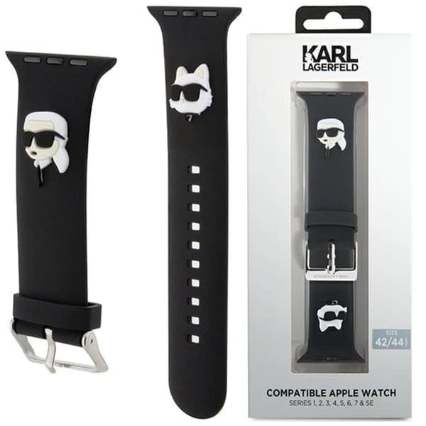 Karl Lagerfeld 3D gummi Karl&Choupette-hodestropp for Apple Watch 42/44/45/49 mm - svart