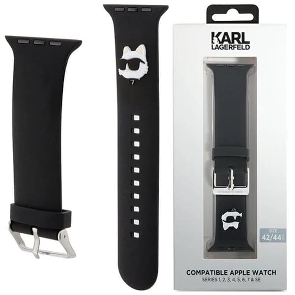 Karl Lagerfeld 3D-gummi Choupette-hodestropp for Apple Watch 38/40/41 mm - svart