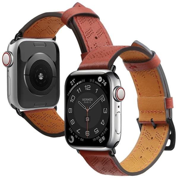 Reim Lær Lærreim Apple Watch SE, 8, 7, 6, 5, 4, 3, 2, 1 (41, 40, 38 mm) armbånd rødt