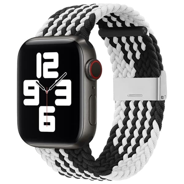 Armbånd stoffrem for klokke Ultra / 8 / 7 / 6 / SE / 5 / 4 / 3 / 2 (49mm / 45mm / 44mm / 42mm) flettet stoff armbåndsur Armbånd i svart og hvitt