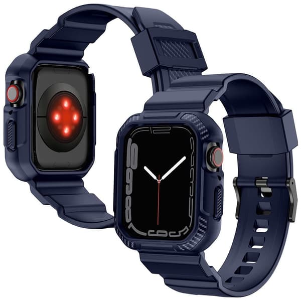 Kingxbar CYF106 2-i-1 pansret etui til Apple Watch SE 8, 7, 6, 5, 4, 3, 2, 1 (41, 40, 38 mm) med blå stropp