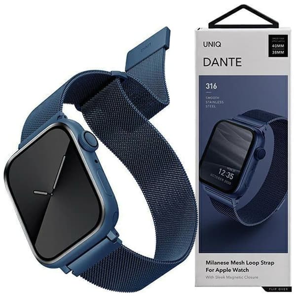 UNIQ Dante armbånd Apple Watch Series 4/5/6/7/8/SE/SE2 38/40/41 mm rustfritt stål blå/koboltblå