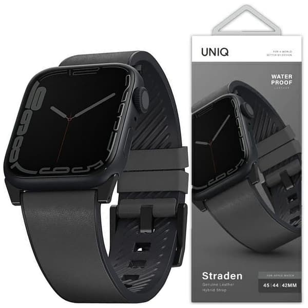 Unik Case Straden-rem for Apple Watch 1/2/3/4/5/6/7/8/SE/SE2/Ultra 42/44/45/49mm. Skinn hybridrem grå/grå