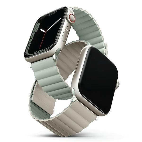 UNIQ armbånd Revix Apple Watch Series 4/5/6/7/8/SE/SE2 38/40/41 mm. Vendbar Magnetisk grønn-beige/salvie-beige