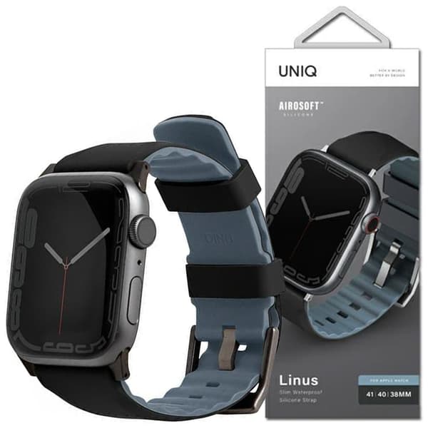 UNIQ Linus Apple Watch Series 4/5/6/7/8/SE/SE2 armbånd 38/40/41 mm. Airosoft silikon svart/midnattssvart